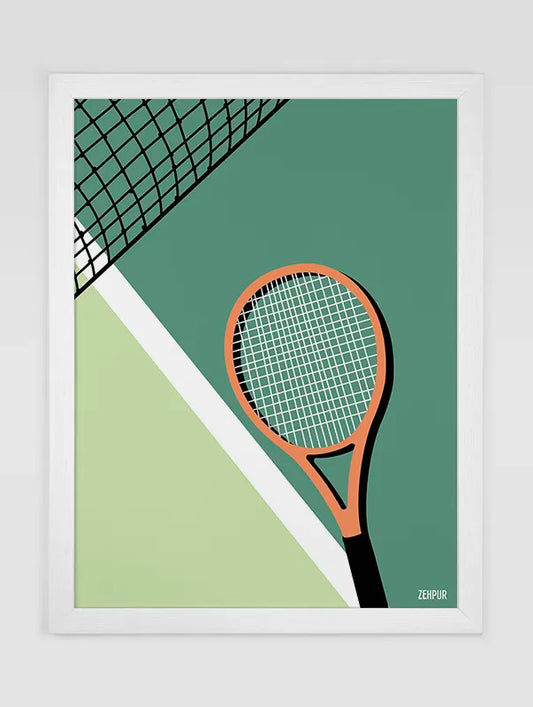 Plaque Murale Historique Du Tennis - Cadre Avec Raquette, Bon état Général, Cadre Légèrement Endommagé